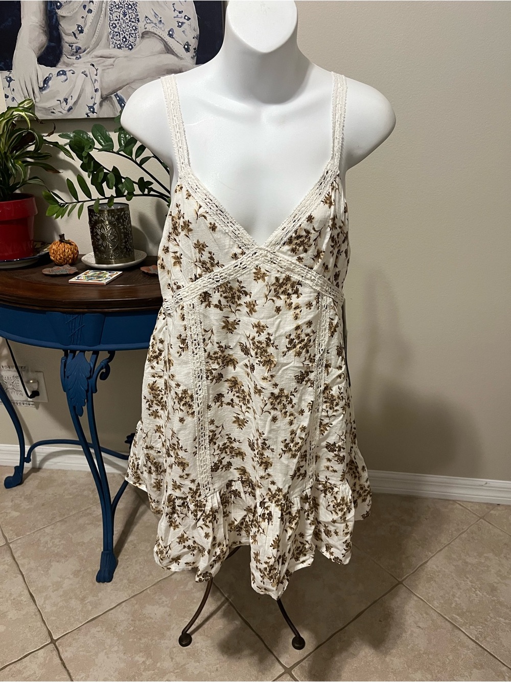 NWT No Boundaries Lace Trim Floral Cotton Mini Dress - M - 8 - 10
